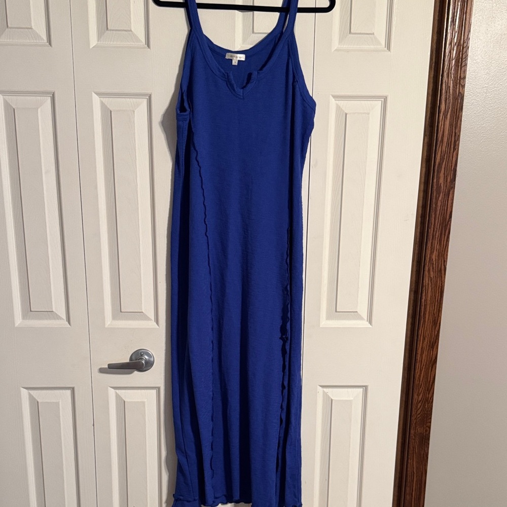 Blue Sleeveless Knit Maxi Dress